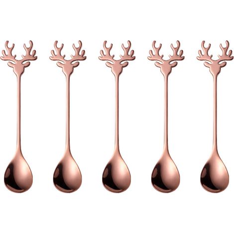 Cuillère De Noël - Cuillère À Café Thé Soupe Dessert Glace - Motif Renne - Lot De 5 Pièces (1/5)