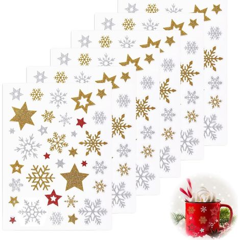 Autocollants de Noël Étoiles Pailletées Flocons Neige Autoadhésifs Feuilles pour Cartes Scrapbooking Cadeaux Loisirs Créatifs 198x 6 (1/5)