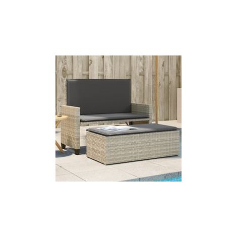 Banc de jardin et coussins et repose-pied gris clair poly rotin (1/5)