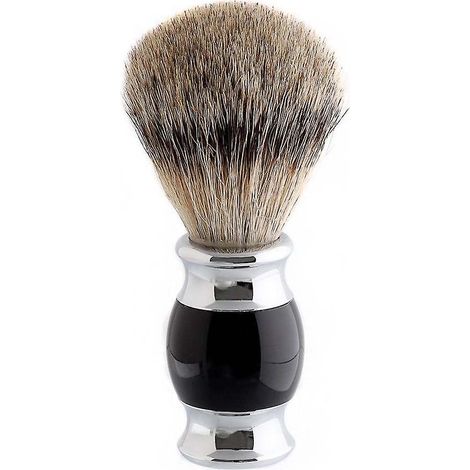 Pinceau de rasage Silvertip en poils de blaireau, manche en imitation corne et base chromée, poils longs et denses. (1/5)