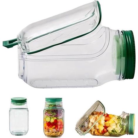 Saladier vertical avec compartiments séparés, récipient à salade avec bol intégré pour ingrédients frais et porte-sauce étanche, pour voyage, bureau et activités extérieures, vert (1/5)