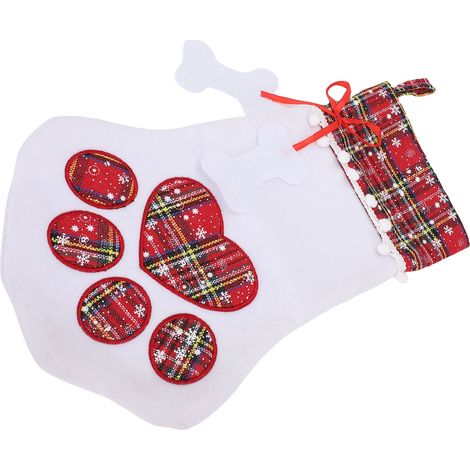 Bas de noël à carreaux créatifs de grande capacité, décoration suspendue pour pied d'animal de compagnie, sac cadeau rouge (1/5)
