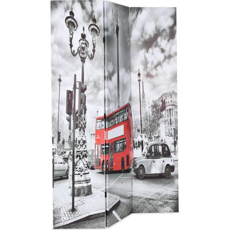 vidaXL Paravento Pieghevole 120x170 cm Stampa Bus Londra Bianco e