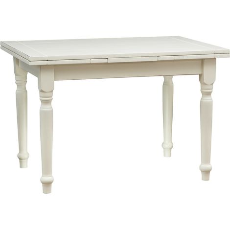 Ausziehtisch im Country-Stil aus massivem Lindenholz mit antikiertem weißem Finish L120xPR80xH80 cm. Made in Italy