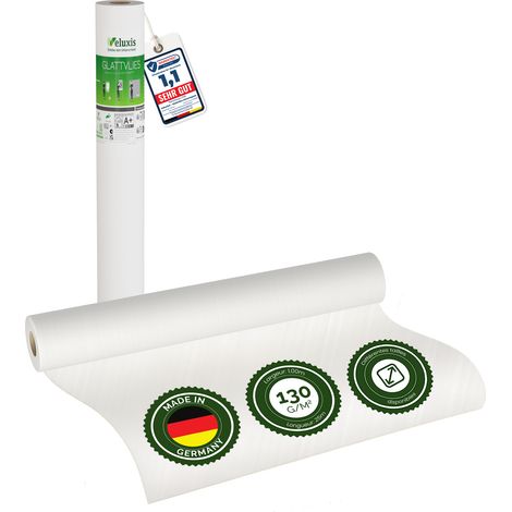 Veluxis® Papier peint intissé lisse de qualité supérieure, utilisable comme sous-couche et pour la peinture – peignable, pontant les fissures, indéformable (Blanc, 25,00 m x 1 m - 130 g/m²) (1/5)