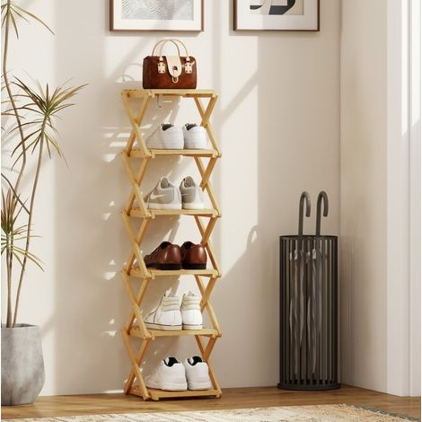 Mueble zapatero plegable de bambú, 6 niveles, 30 x 29 x 108 cm, natural HAVRYA (1/5)