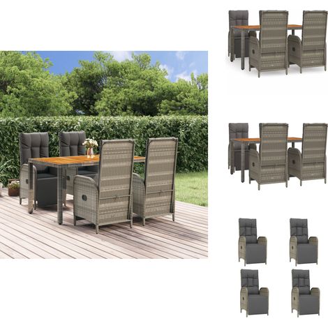 5-tlg. Garten-Essgruppe mit Kissen Grau Poly Rattan - Gartenmöbeln - Outdoor Möbel - Essgruppe - Gartenset - Lounge Set (1/5)