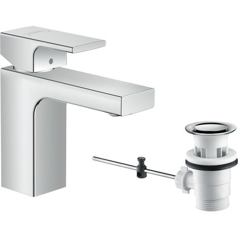 Mitigeur de lavabo Vernis Shape, hauteur sous bec 100mm, économie d'eau, robinet lavabo avec tirette et vidage, chromé, 71561000 (1/5)