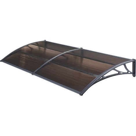 Helloshop26 – Auvent de porte marquise 240 x 80 cm – Résistant aux intempéries – Toit polycarbonate marron – Support aluminium noir