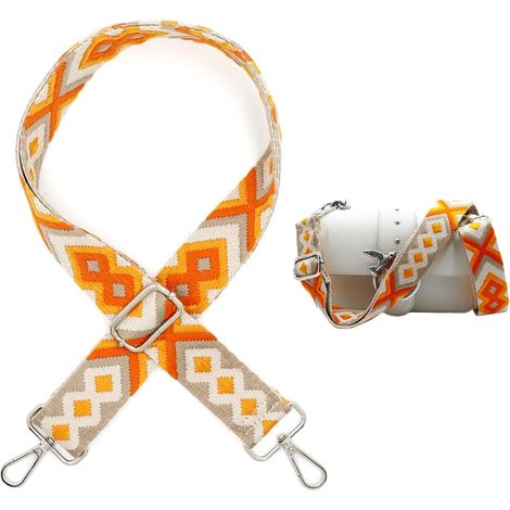 Bandoulière Style bohème, Largeur : 3,8 cm, Sangle pour Sacs de Femme, Sacs à bandoulière, Sacs à Main, avec Mousqueton, Orange