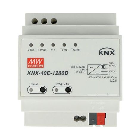 MW MEAN WELL KNX-40E-1280D Alimentatore KNX Con Funzione Diagnosi 30V 1280 mA 38,4W Konnex Per Guida DIN Binario (1/3)