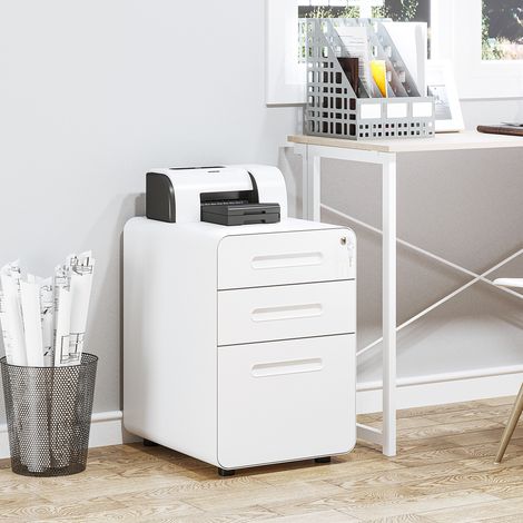 Caisson bureau mobile verrouillable avec 3 tiroirs pour format A4, lettre, légal, 39 x 48 x 59 cm, blanc (1/4)
