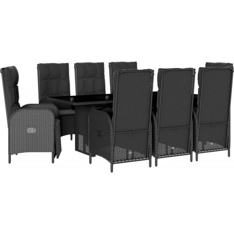 Maison Exclusive - Set da Pranzo da Giardino 9 pz con Cuscini Nero in Polyrattan (1/5)