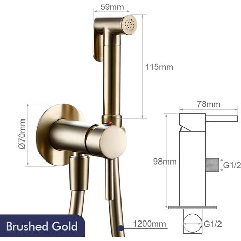 (Tuyau BG-PVC - Chine continentale) Robinet de salle de bain, cuisine, WC, WC, douchette de bidet, en laiton chromé, à main, mural ou à poser, avec support. (1/5)