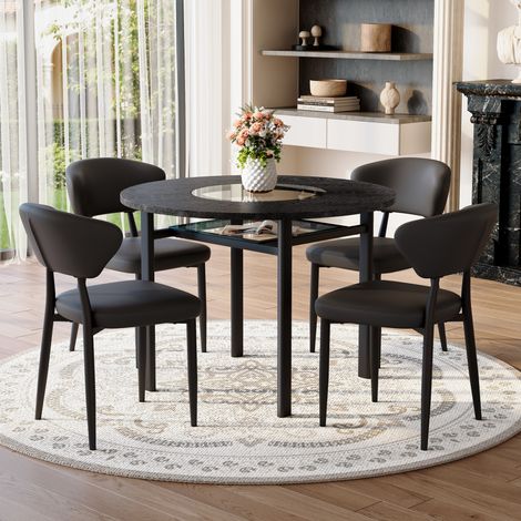 Ensemble table à manger ronde 100x76 cm en MDF et verre, noir, 4 chaises, gain de place – MEUBLIV (1/5)