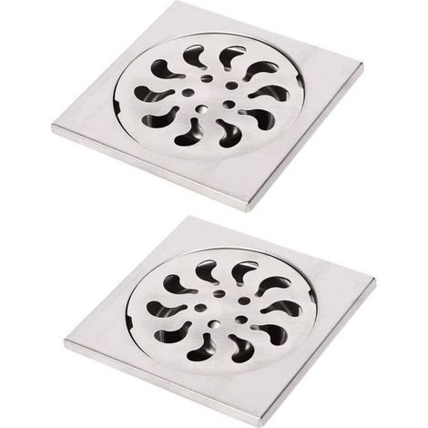 2 Stück Edelstahl-Bodenabläufe, quadratische Duschroste mit Duschfilter und Haarfänger für Badezimmer, 90 x 90 x 30 mm (1/5)
