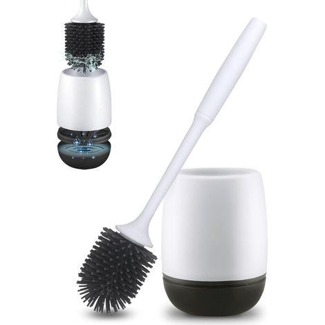 QAZQA Brosses de Toilette et Les détenteurs améliorés Silicone Toilette Brosses Holder Set, Brosse de Nettoyage de Toilette avec décomposable et tiroir é Eau pour Toilettes de Salle de Bains
