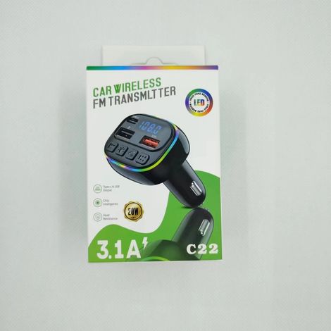 New C22 Car Bluetooth MP3 Hands-free Calling Player FM Transmitter 3A Bluetooth Car Charger Power Source 5.4 -- C22 with Packaging (1/3)