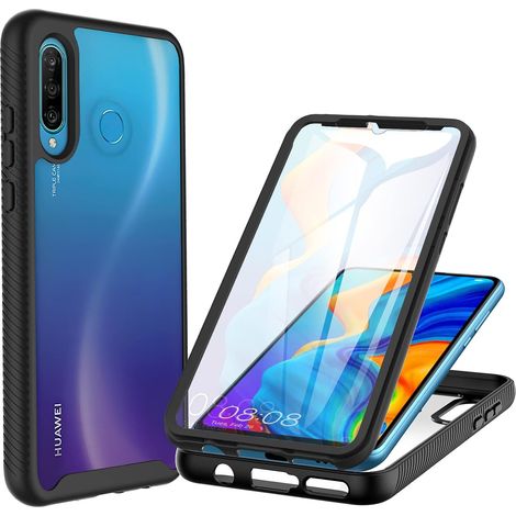 Coque Huawei P30 Lite, Antichoc Housse avec Protection d'écran, 360° Protégé Téléphone Etui Double Face Case Transparent Portable Intégrale Coque pour Huawei P30 Lite/New Edition - Noir (1/5)