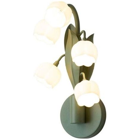 5-flammige Wandleuchte mit Blumenmuster, Vintage-Wandleuchte mit Maiglöckchenmotiv und 3 Farbmodi, Tischleuchte mit G4-LED-Leuchtmitteln für Schlafzimmer, Wohnzimmer, Büro, Grün