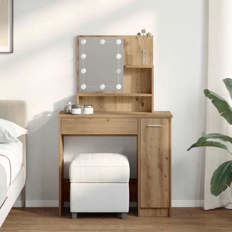 vidaXL Dressing Table with LED Artisan Oak 86,5x35x136 cm