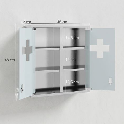 Armoire à pharmacie avec porte vitrée et serrure, couleur argentée (1/5)