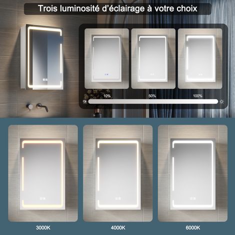 SIRHONA  Miroir lumineux de salle de bain avec prise rasoir Anti-buée meuble à miroir avec éclairage LED Armoires de salle de bain murales 590 x 600mm — vue 4