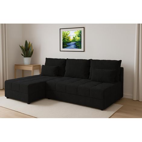 AX LIVING Schwarze Ecksofa Klein mit Schlaffunktion Dolceo Steppung