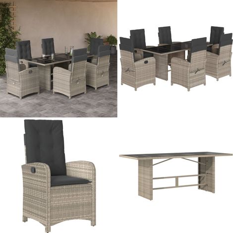 Ensemble à manger de jardin et coussins 7 pcs gris clair rotin - Chaise de jardin - Table de jardin (1/5)