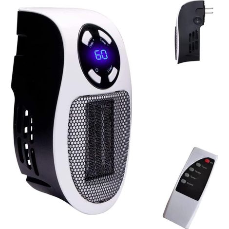 BRAVIX Radiateur soufflant en céramique Smart 500 W - Chauffage électrique avec prise murale - Avec thermostat et minuterie réglables et affichage LED - Chauffage rapide, faible bruit, utilisation sûr