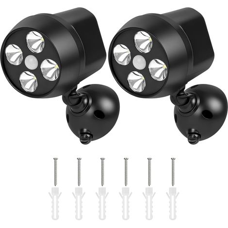 Lampe Detecteur de Mouvement Exterieur, Éclairage de Sécurité Sans Fil Imperméable IP65, 600lm 3W Tête Rotative à 360 °, Alimentée par Batterie pour Jardin Terrasse Escaliers Entrée Garage Noir