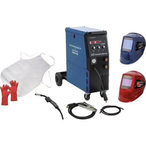 Lot poste à souder inverter MIG Fusion 200LW avec 2 cagoules de soudage, gant, tablier et fil acier (1/2)