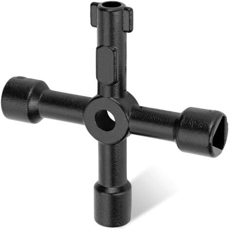 Clé 4 Voies, Clé Utilitaire Multifonction, Clé Échappement Radiateur, Clé Utilitaire Pour Compteur Gaz Coffret Électrique, Armoire Électrique, Nettoyage Radiateur (Noir) (1/5)