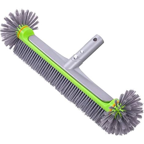 Brosse de piscine ronde solide, poils robustes et dos en aluminium renforcé, grise pour nettoyage mur et fond (1/5)