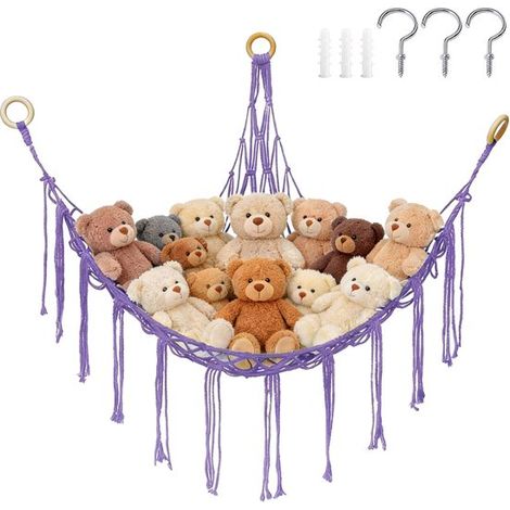 Filet de rangement tissé pour peluches 100 x 100 x 140 cm Filet triangulaire Filet d'angle Filet de rangement/hamac Hamac pour peluches (1/5)