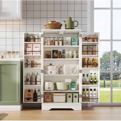 Buffet de cuisine 120x60x40 cm blanc en MDF avec éclairage LED à capteur et étagères réglables (1/5)