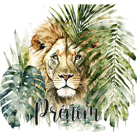 Papier peint panoramique enfant avec prénom personnalisable - Lion - 130 cm x 84 cm (1/2)