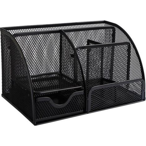 Stiftehalter mit sieben Fächern Schreibtisch-Organizer Briefablage Aufbewahrungsbox Stiftehalter mit Gitter Schreibtischaufbewahrung schwarz (1/5)