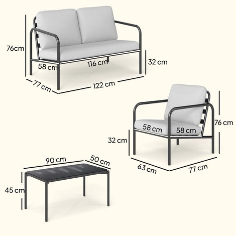 Ensemble de jardin en acier (canapé 2 places, 2 fauteuils, table basse, gris clair) - 4 pièces (1/5)