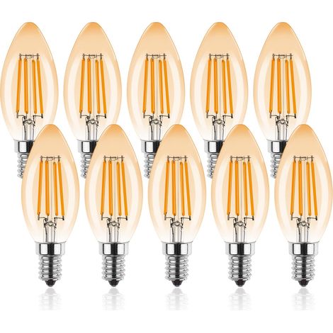 Ampoule LED Bougie E14 Dimmable 4W, Blanc Chaud 2700K, Vintage Ambre, Lot de 10, Remplace 35W