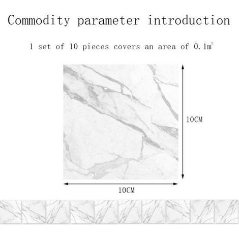 10PCS Autocollant pour carrelage mural, Stickers Carreaux Muraux, Convient pour la Cuisine, Salle de Bain（10x10cm） Blanc CARRELAGE (1/4)