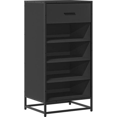 Étagère à chaussures noire, dimensions 48x38x97,5 cm, en bois composite. (1/5)