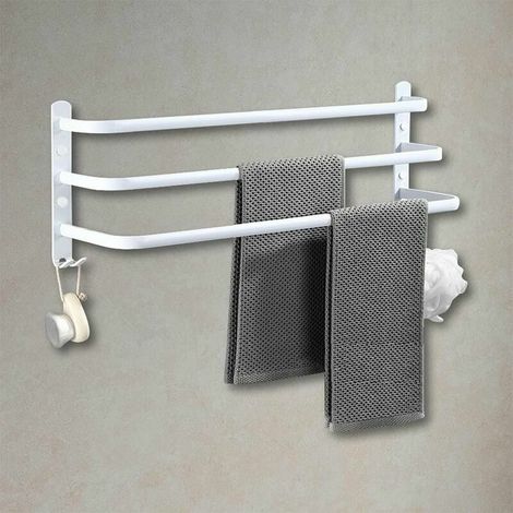 Green Mobility-Porte Serviettes Salle de Bains, Barres Porte Serviettes Mural Adhesif pour Douche et Cuisine, Étanche Barres Porte avec Crochet Blanc 502414.4cm (1/5)
