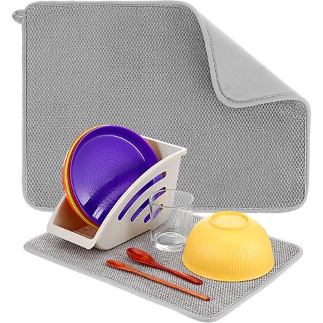 Tropfmatte – 1 Stück – Mikrofaser – Schnell absorbierend – Für Küche und Spüle – Grau, 30 x 40 cm (1/5)
