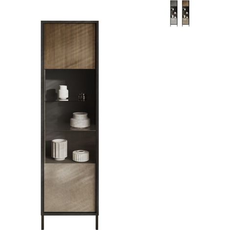 Vitrina moderna para sala de estar expositiva con 2 estantes 55x40x203cm Winona - Beige