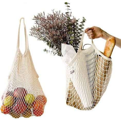 Set mit 3 Einkaufstaschen aus Baumwollseilnetz (30 x 35 x 10 cm), wiederverwendbare Netz-Tragetaschen-Organizer für Einkäufer (1/5)
