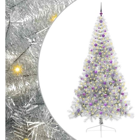Sapin de Noël  Arbre de Noël artificiel pré-éclairé Argent 240 cm PET (1/5)