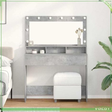 Coiffeuse - ABI - Gris béton - Bois d'ingénierie - 100 x 41 x 135 cm - LED intégrées (1/5)