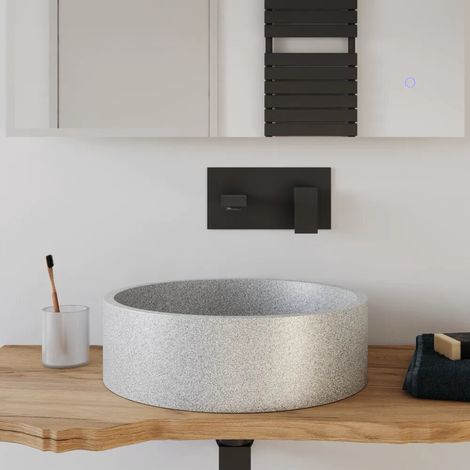 Lavabo da appoggio tondo in microcemento 39x12 cm beige Ness (1/4)
