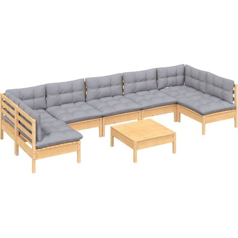 Set di mobili da giardino mobili da esterno 8 pezzi con cuscini grigi legno di pino massiccio 020017580